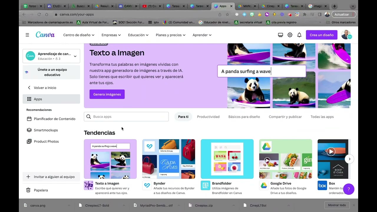 Interfaz de Canva