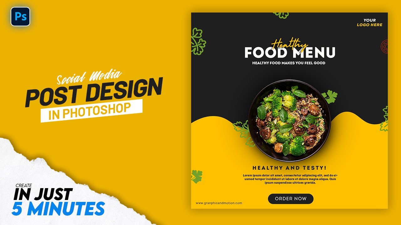 Food Social Media Banner Design |  in Just 5 Minutes | Photoshop Tutorial