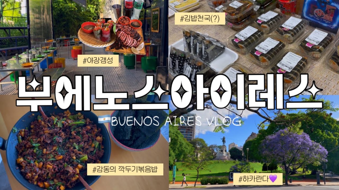 🇦🇷부에노스아이레스에서 즐기는 마지막 하카란다의 계절💜기찻길 옆 야장갬성 느끼며 동남아 음식 부시기, 감자라면+김밥=소울푸드, 천도복숭아🍑, 연휴 맞이 공항 출바알✈️