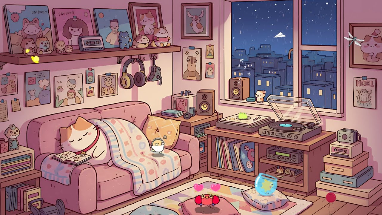 Milky's Cat Sleeping on the Sofa 🛋️ Rainy Night Lofi Jazz 💤 Chill Music for Deep Sleep