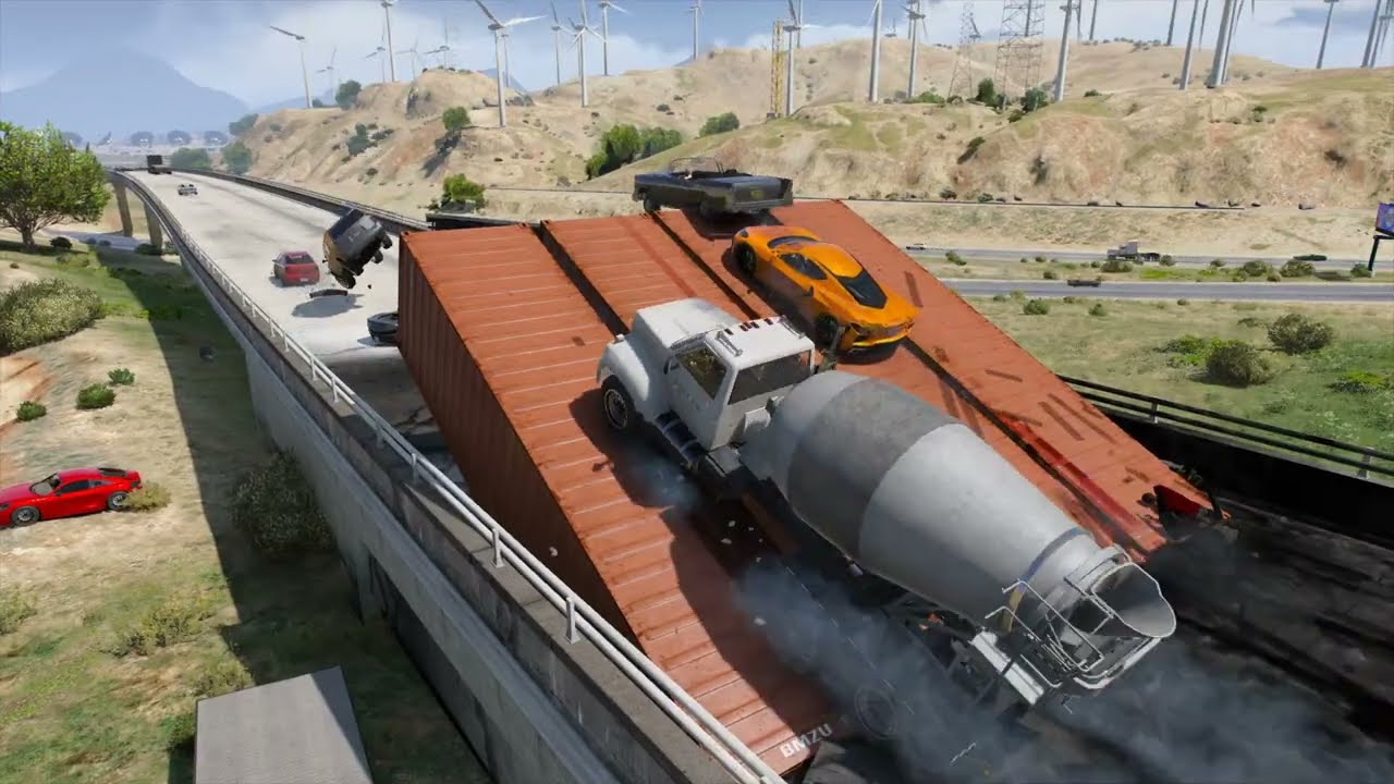 GTAV - What Happens if  Giant Ramp on The Bridge | Part 18