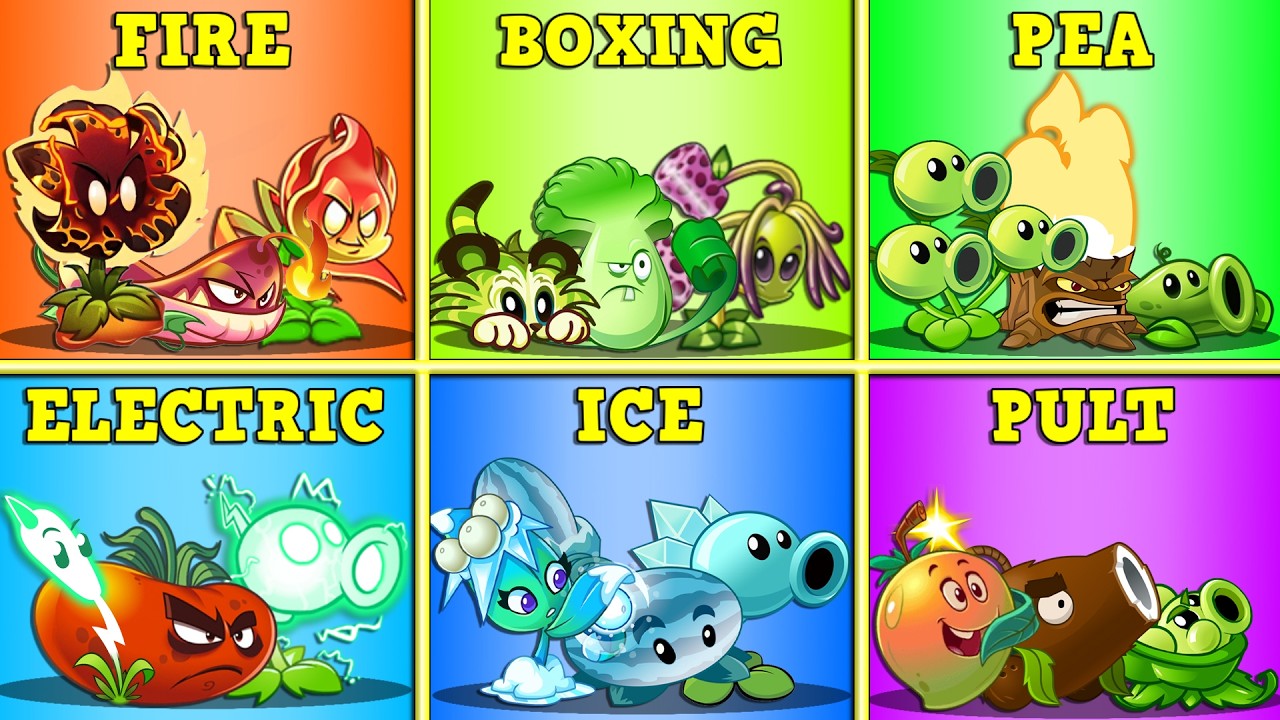 6 Team FIRE x BOXING x PEA x ELECTRIC x ICE x PULT Battle PVZ 2 - Who Will Win?