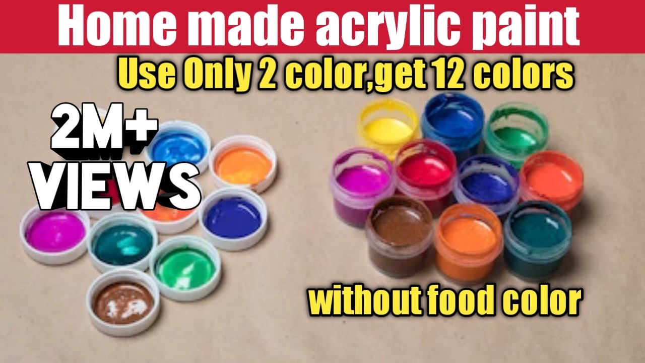Homemade 12 color acrylic paint by using only 2 color/whithout food color