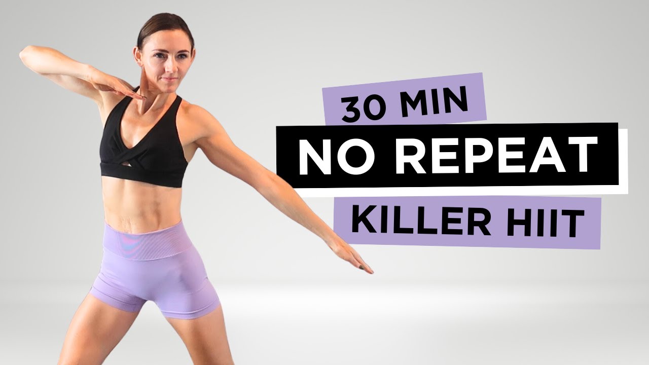 30 MIN KILLER HIIT Workout - No Equipment - No Repeats, Full Body Cardio Home Workout