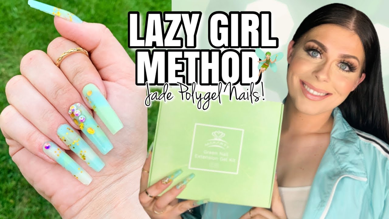 LAZY GIRL METHOD FOR BEGINNERS (How To Make Press-On Nails that Last) Makartt GREEN Polygel TUTORIAL
