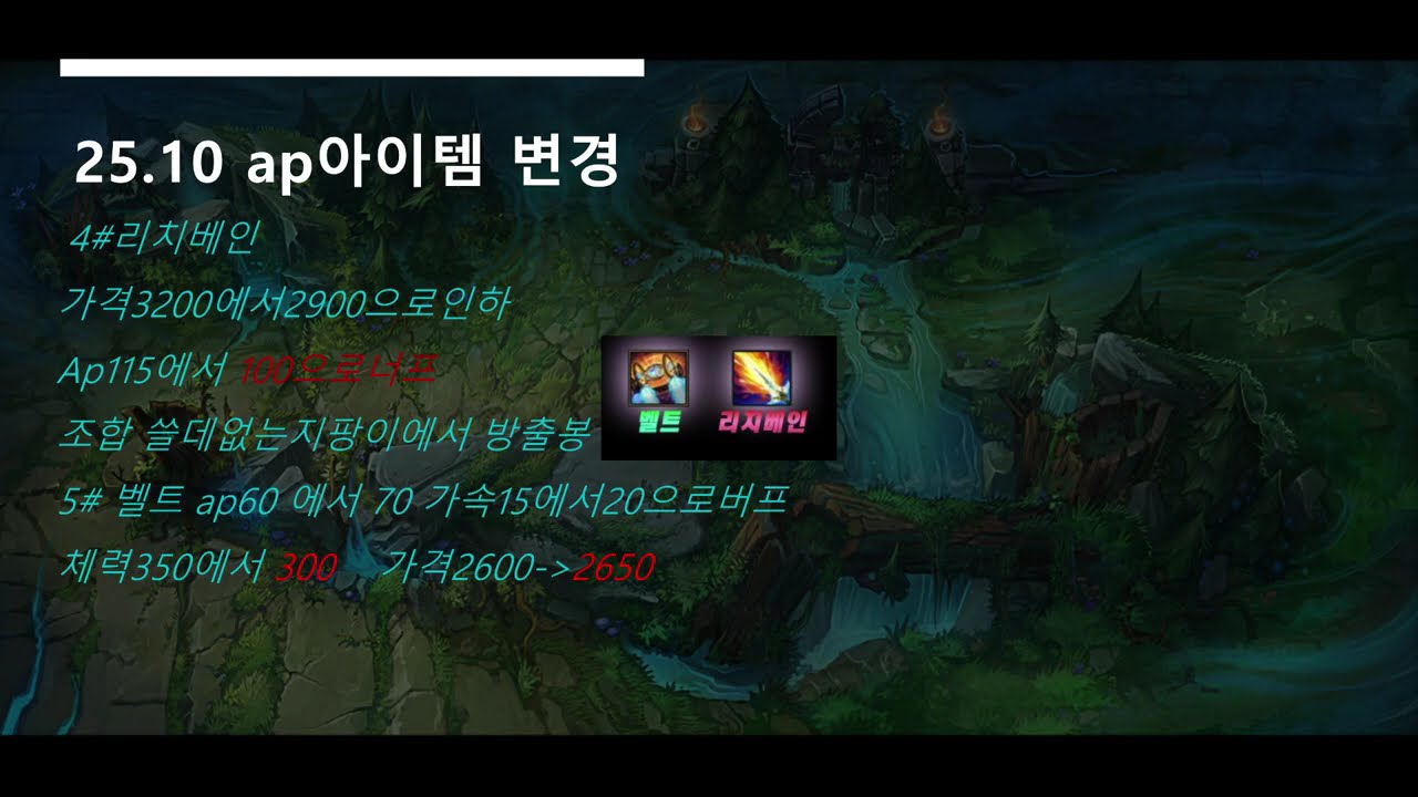 롤25.10패치명단과 ap아이템대격변