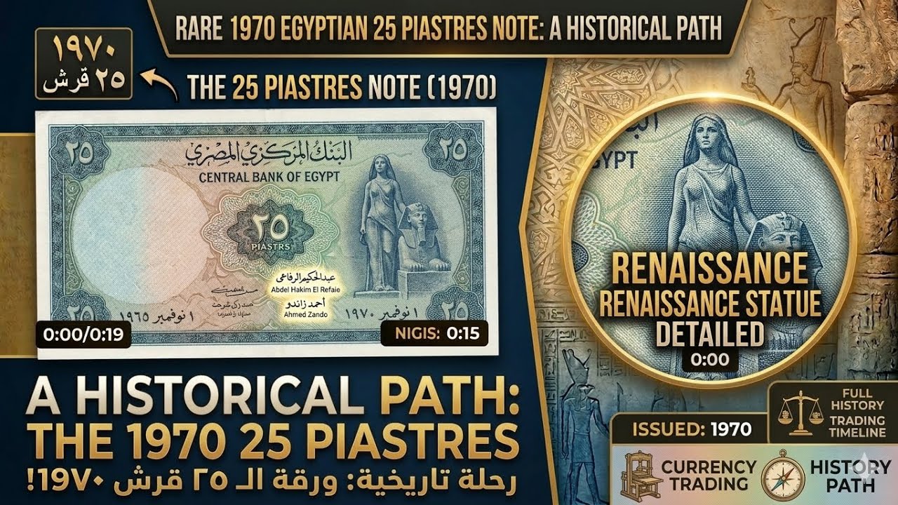 rare 25-piaster paper coin, which is an important part of Egyptian history.