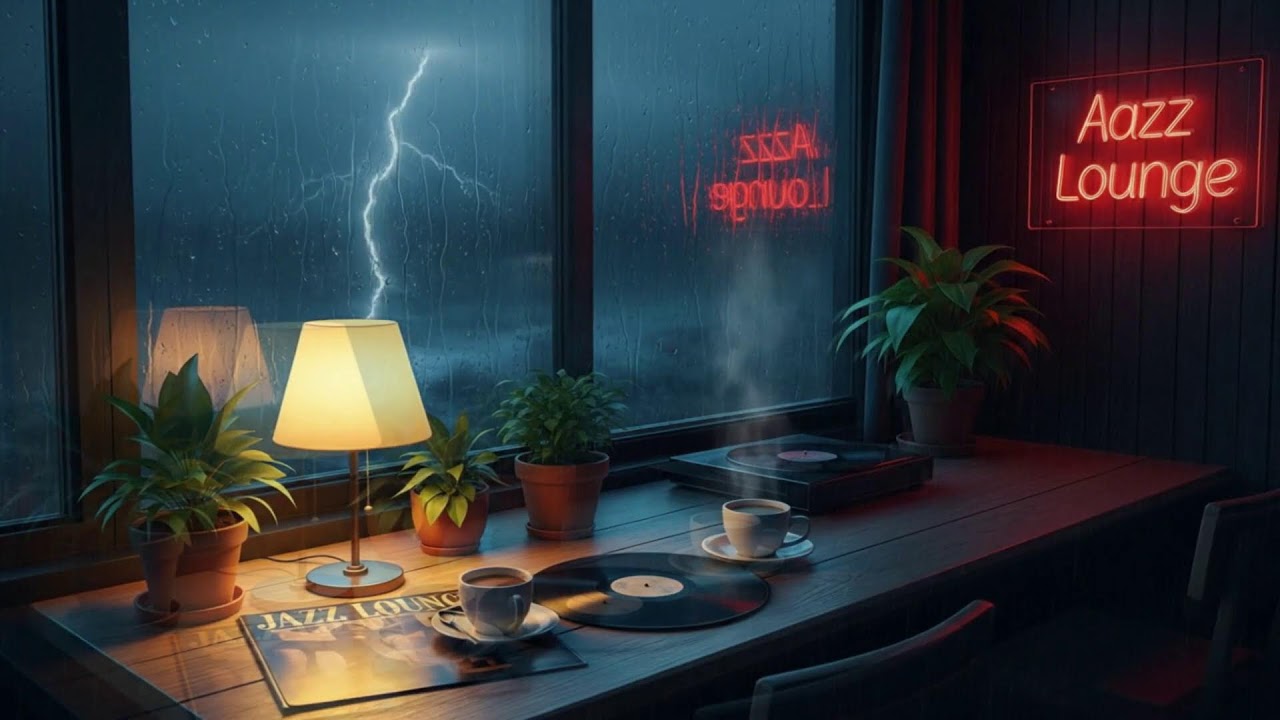Rain Storm Piano Thunder Cafe ｜ Late Evening Study 🎹☕⚡🌙🌧️💫✨📚