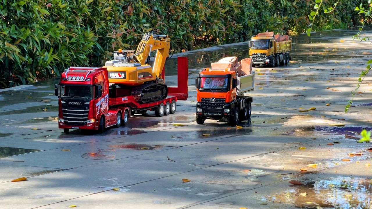 Dump Truk RC Huina 1536, Truk Merci Muatan Tanah Merah Bangunan Excavator Besar Huina 1581