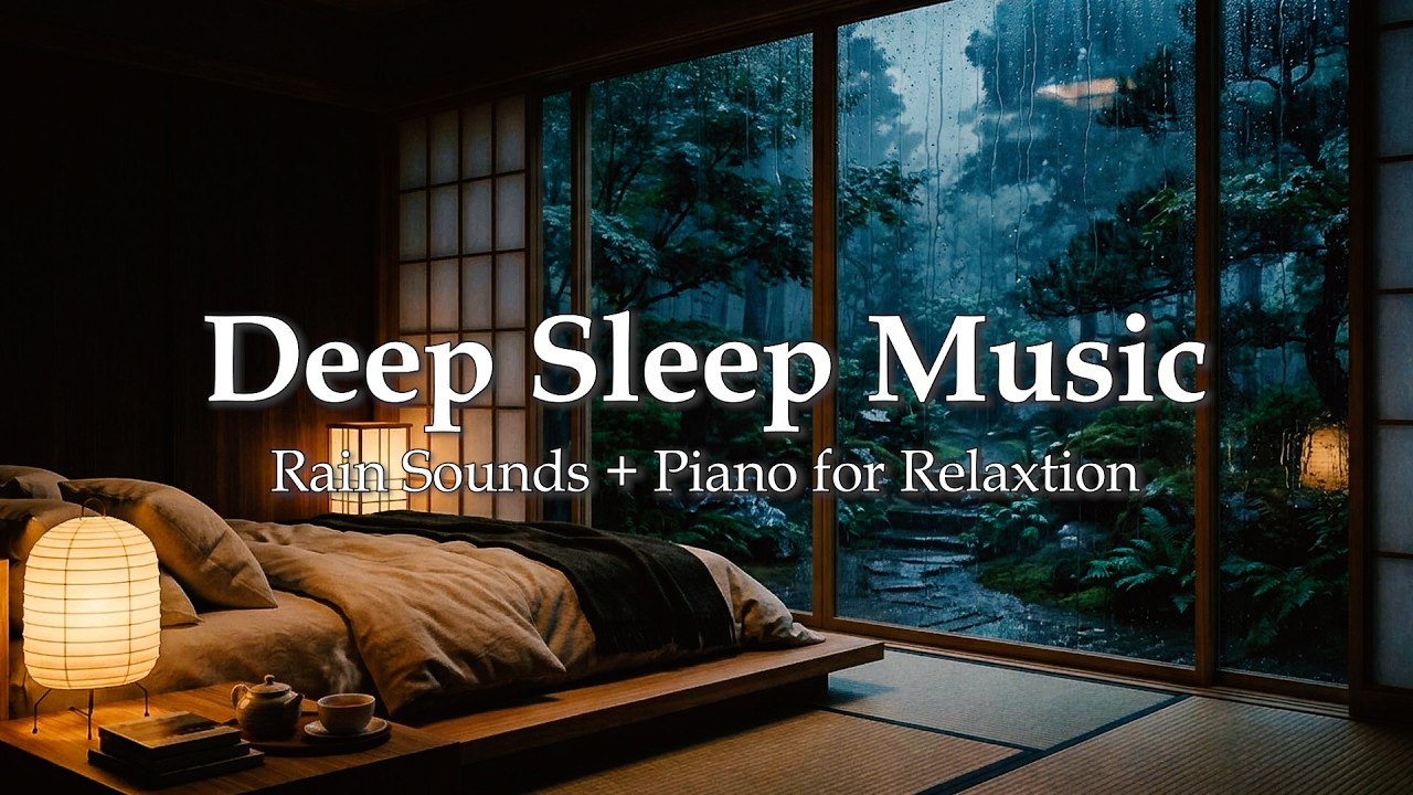 Stress Relief Music with Rain Falls Outside the Window - Relaxing Music for Deep Sleep, Piano Chill