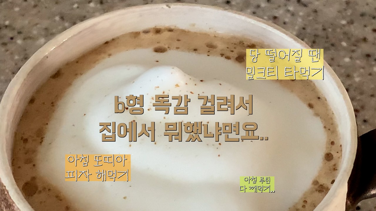 b형독감 걸려도 할 건 다 해야해 / 갑분 집순이 모드 / 밀크티 좋아하는 사람 모여라 / 또띠아 피자로 아침해결하기