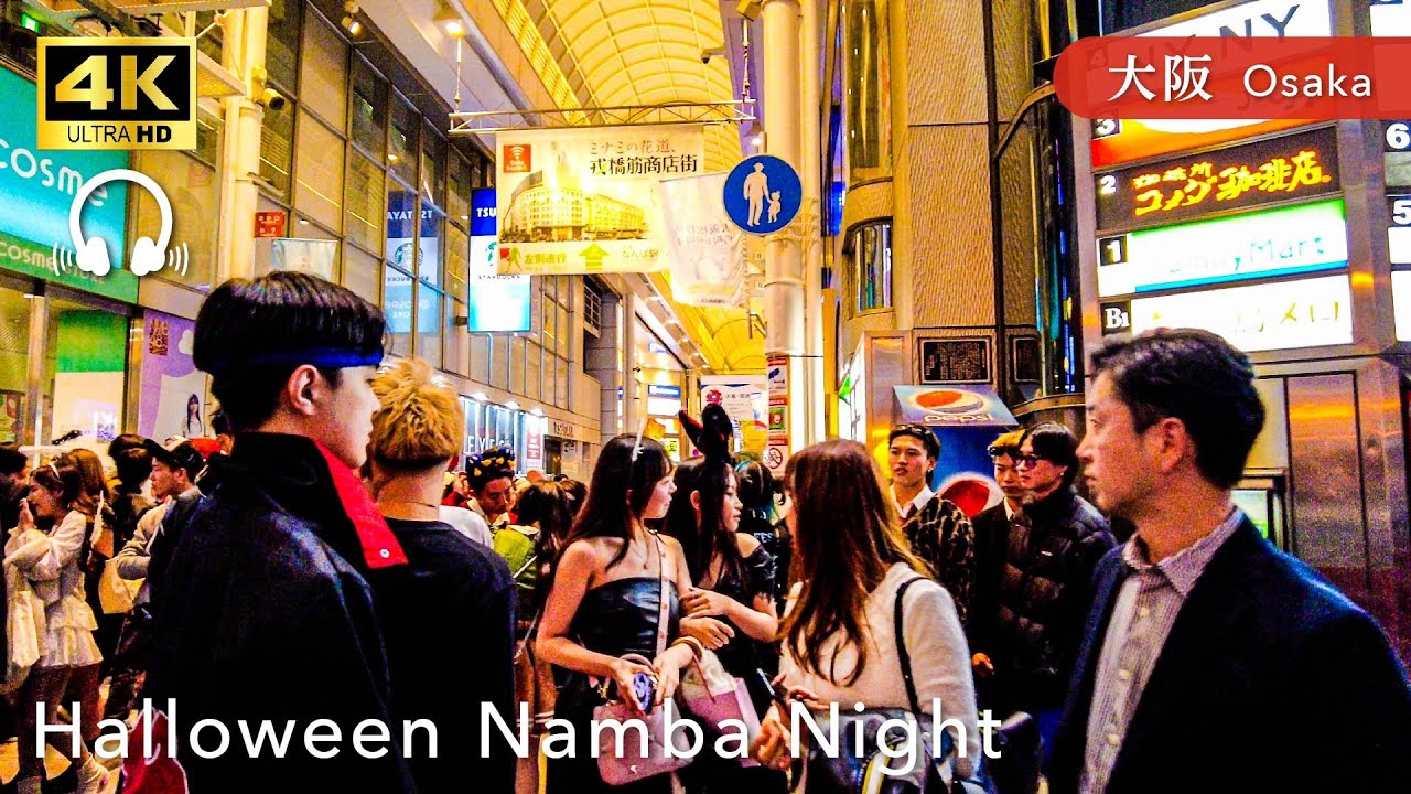 【Osaka 💖】Walk Japan - ASMR walking through Halloween in Dotonbori from the station [4K]