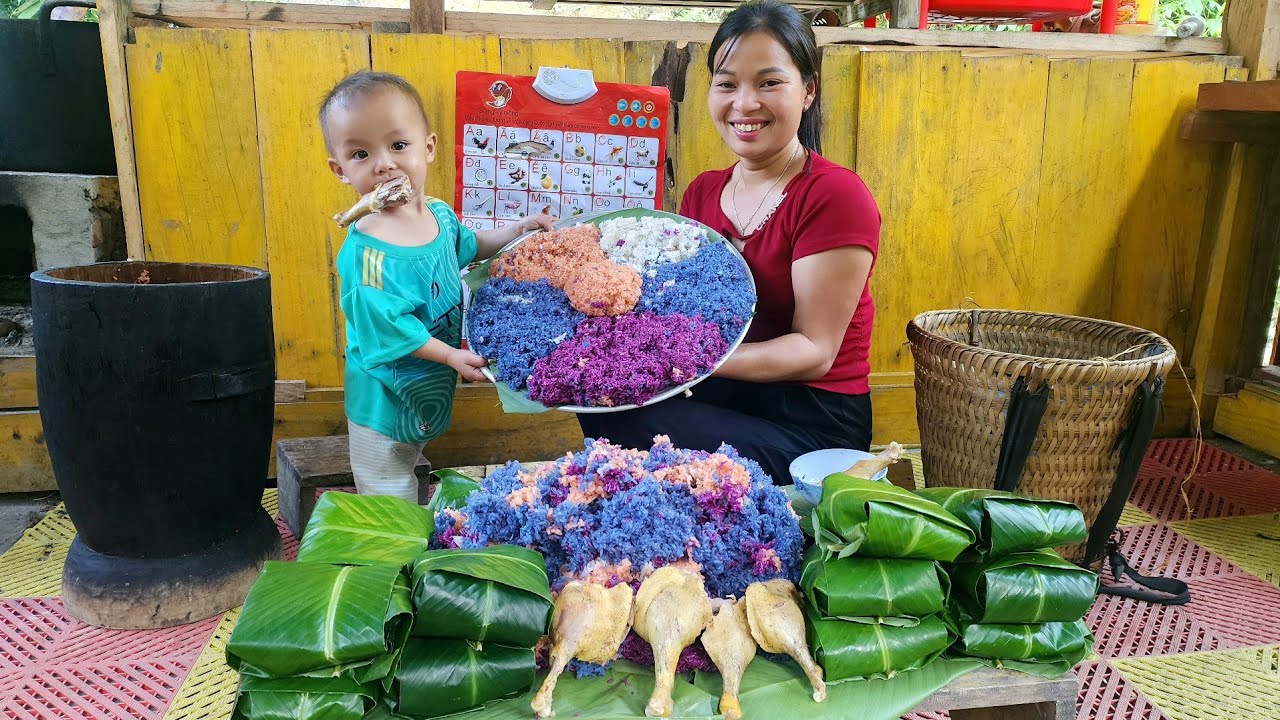 How to make five-color sticky rice to sell at the market - Buy socks to keep Bao's feet warm