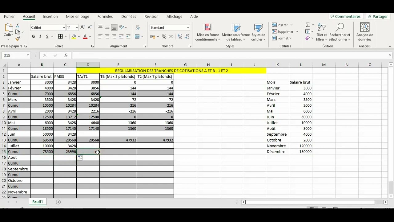 Méthode simple de régularisation des tranches de cotisations TA/TB et  T1/T2