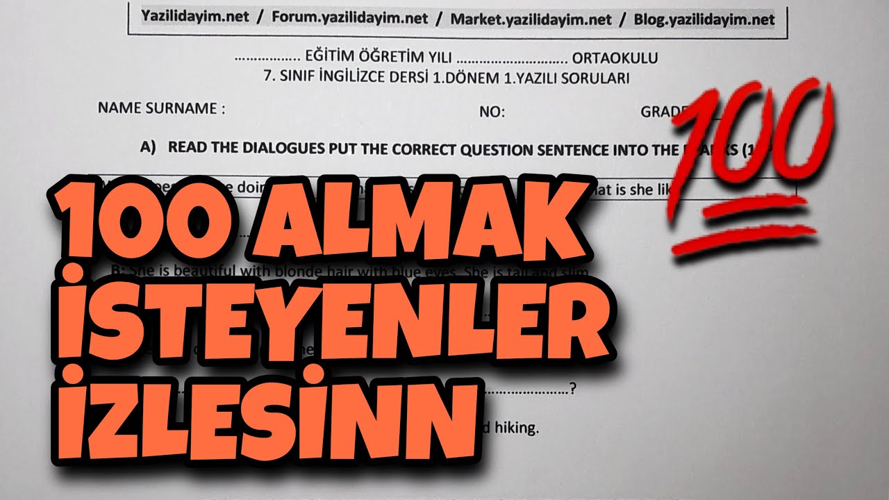 7.Sınıf İngilizce 1.Dönem 1.Yazılı