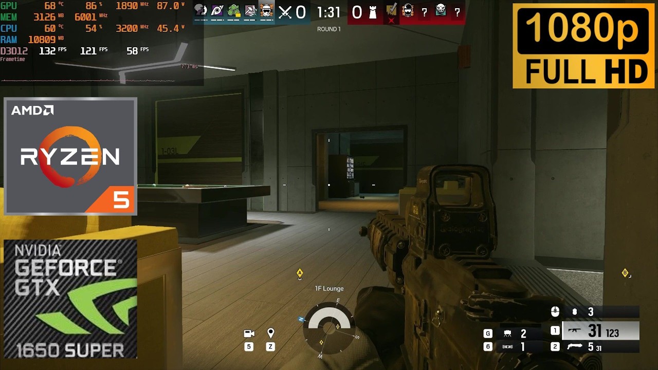 Rainbow Six Siege X: GTX 1650 Super + Ryzen 5 1600 AF (1080p) Medium