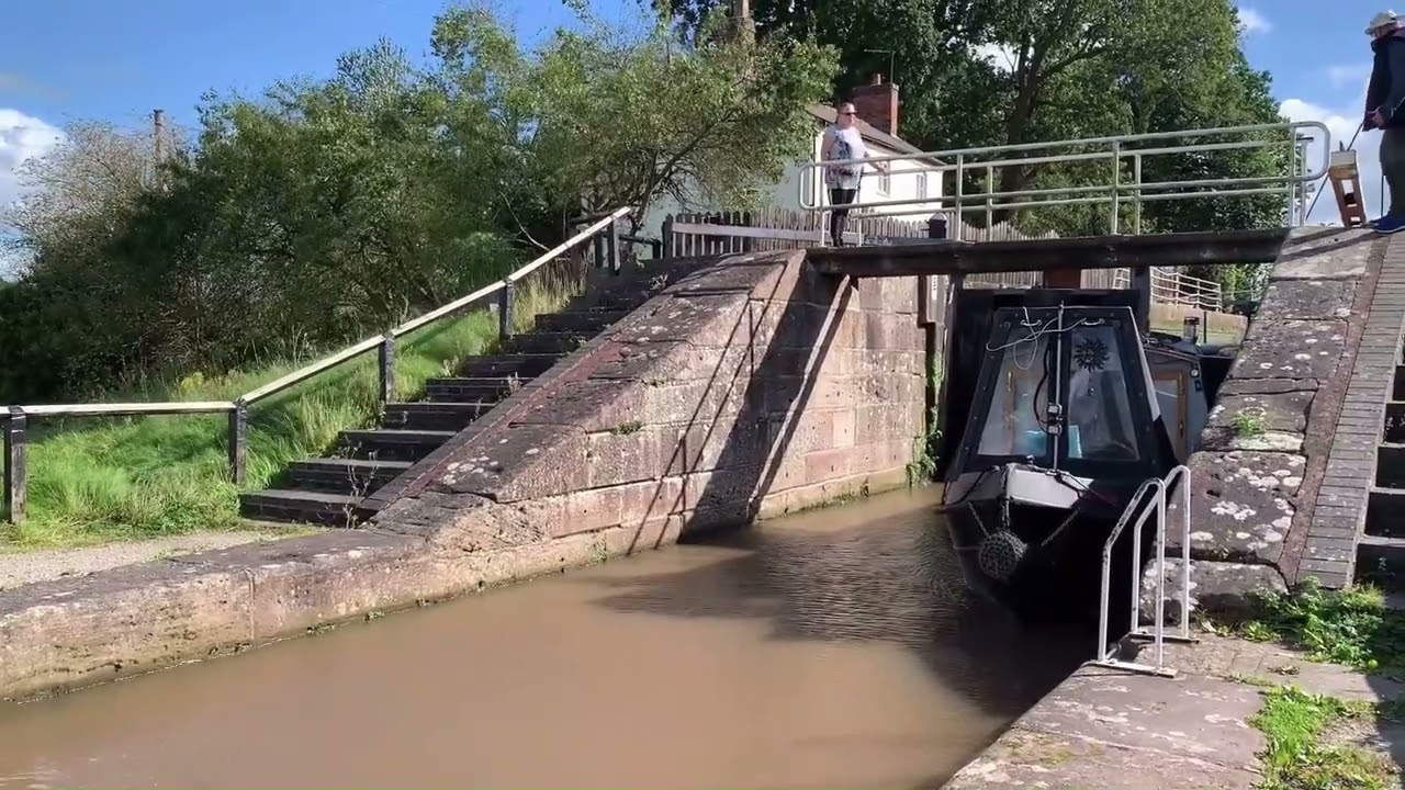 BUNBURY STAIRCASE LOCK ON THE SHROPSHIRE UNION CANAL.
