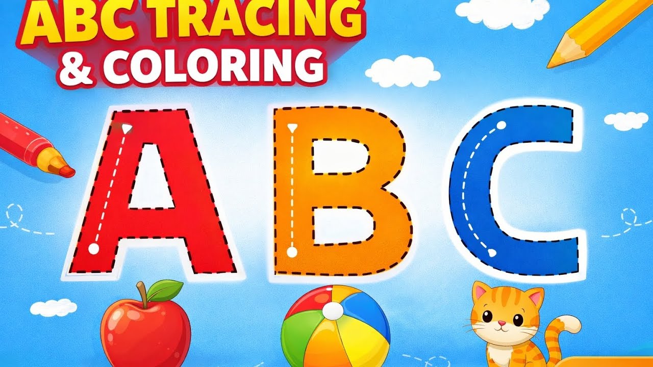 ABC Tracing and Painting for Kids | A B C | A for Apple B for Ball C for Cat | Part 1