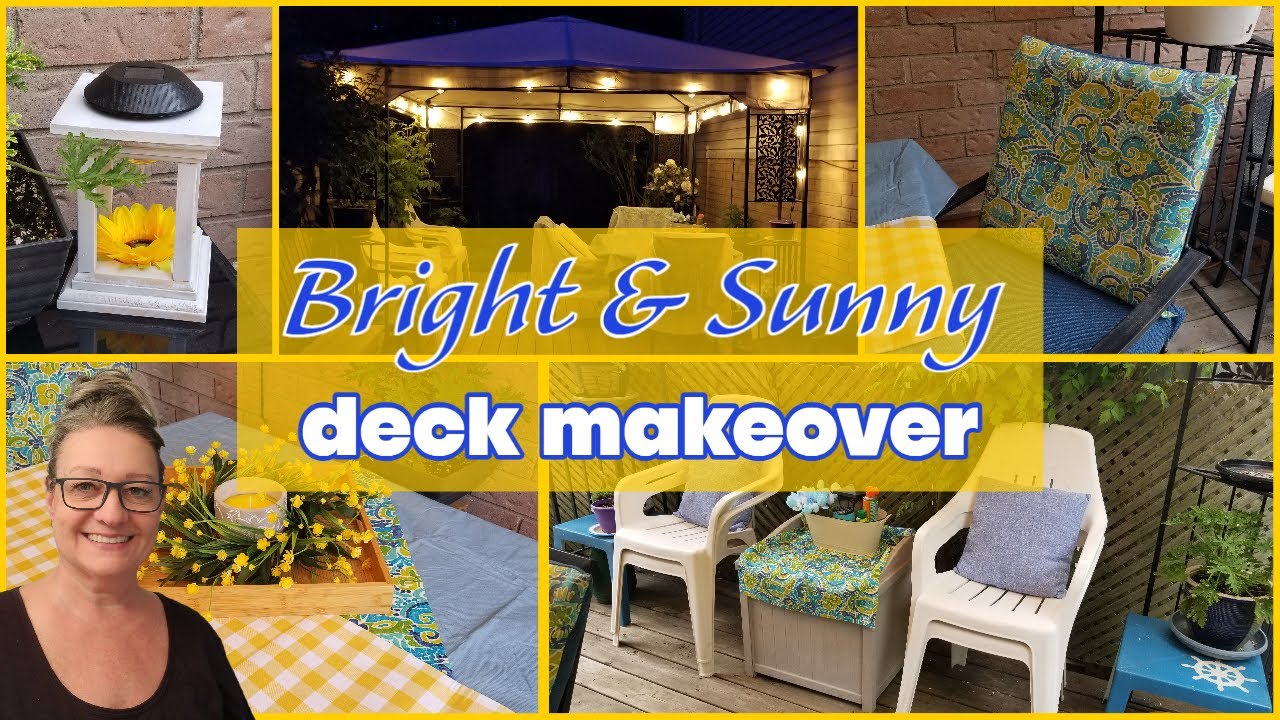 🌞BRIGHT & SUNNY DECK MAKEOVER!!~Low Budget Cost with High End Look~Easy & Quick Patio Decor Ideas