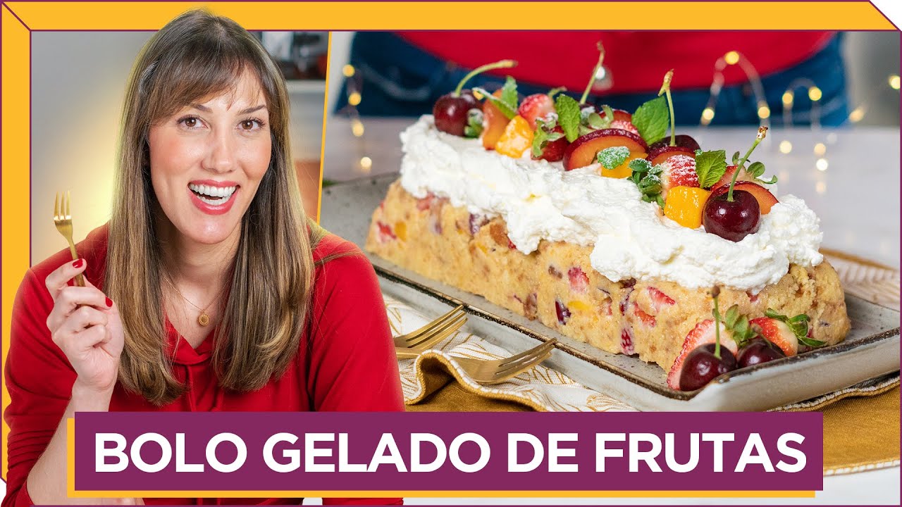 BOLO GELADO COM CREME E FRUTAS I Receitas e Temperos