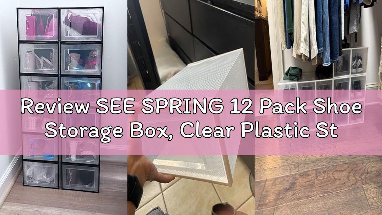 Review SEE SPRING 12 Pack Shoe Storage Box, Clear Plastic Stackable Shoe Organizer for Closet, Space