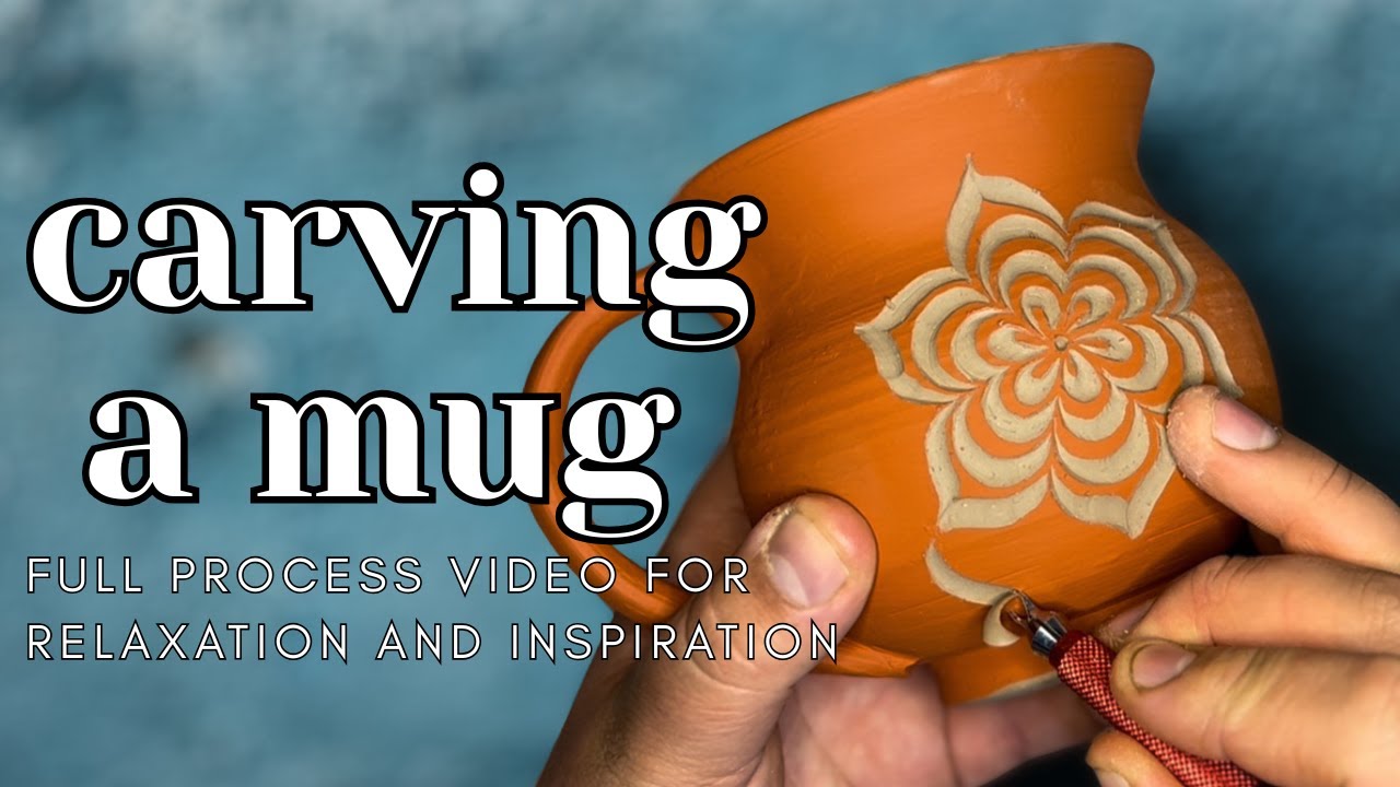 Peaceful Clay Process | Carving a Sgraffito Flower Pattern on a Mug from Start to Finish