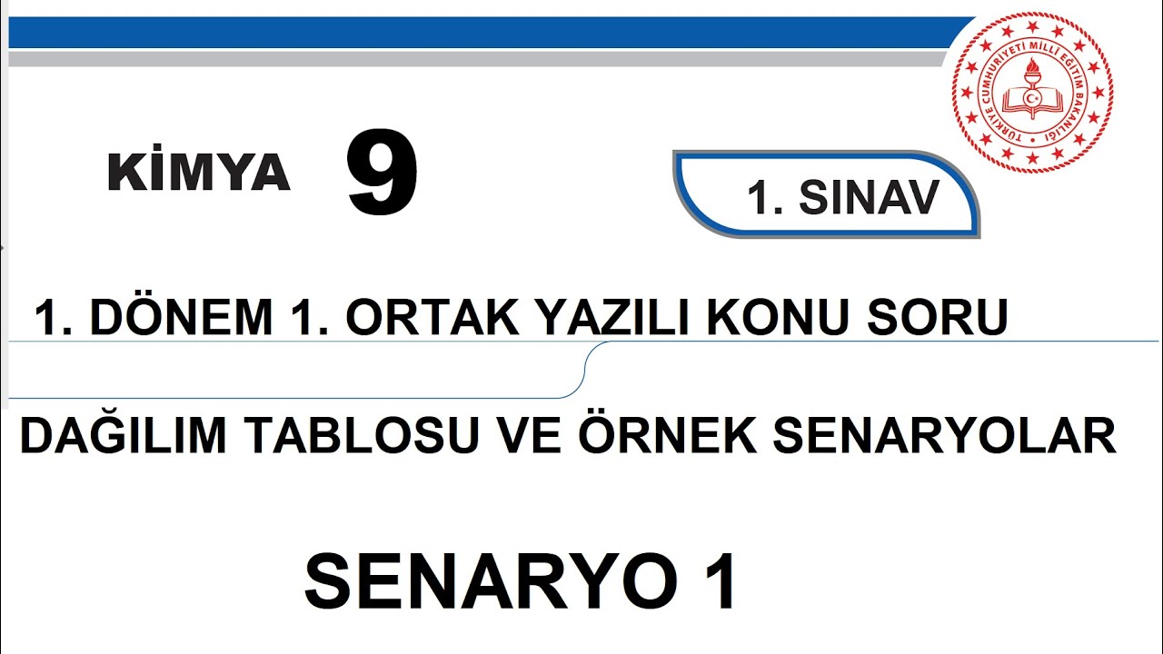 Kimya MEB 9. Sınıf 1. Dönem 1. Yazılı Senaryo 1 Kimya Ortak Yazılısı Soruları 2023/2024