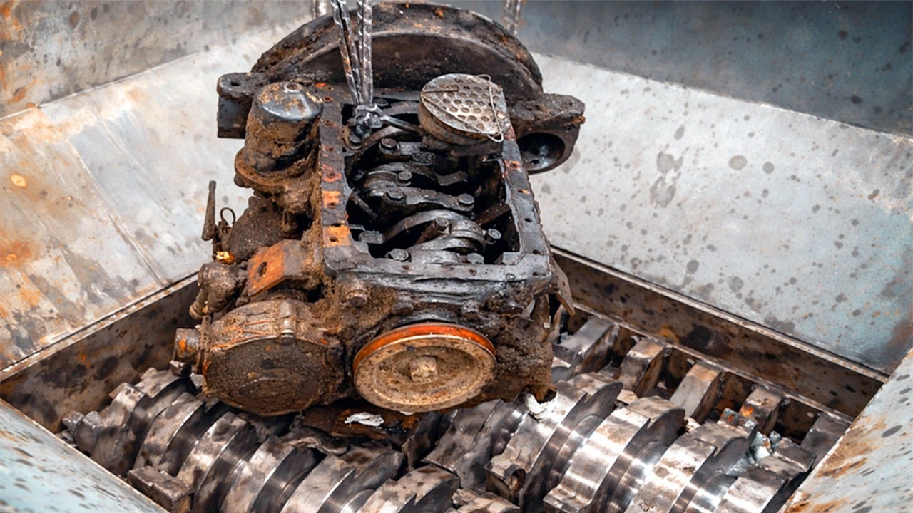 Insane Car Engine vs Motorcycle Engine in Industrial Shredder | Scrap Metal Destruction Test