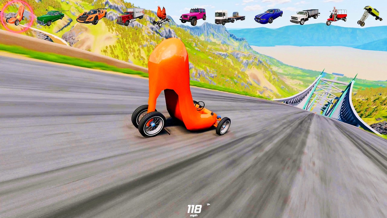 Full Throttle INSANE Long Downhill Mayhem! | BeamNG.drive Epic Crashes & Speed Test #114