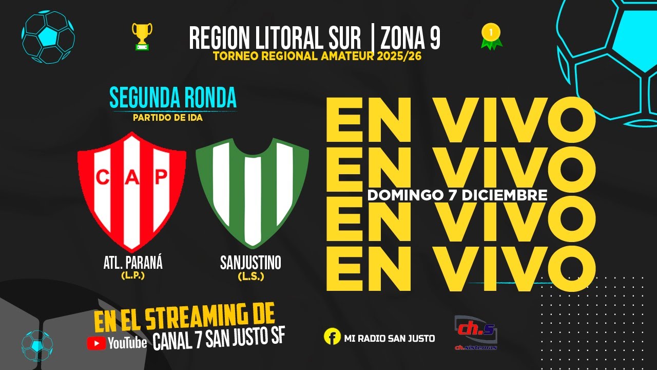 ⚽Torneo Regional Federal Amateur ➡️ 🔴⚪ATL. PARANÁ vs ⚪🟢SANJUSTINO  -  OCTAVOS DE FINAL EN VIVO 🏆