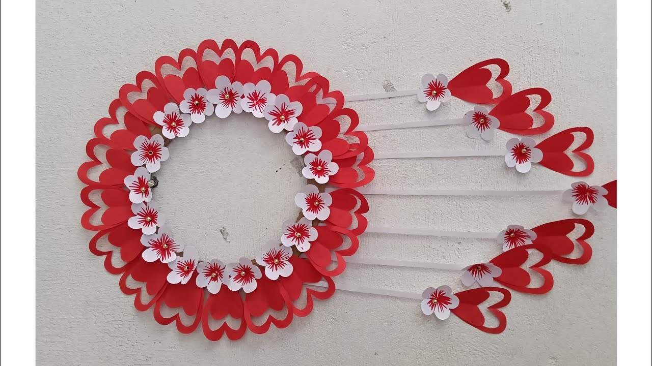 Beautiful flower wall hanging #diy #papercraft #heart shape wall decor #youtubevideo 