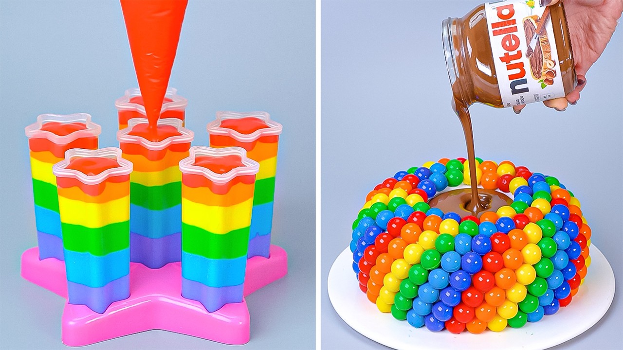 Relax With Layers Of Vibrant Rainbow Jelly 🌈 How To Make Unique Nutella Rainbow Jelly Cake At Home 🏠