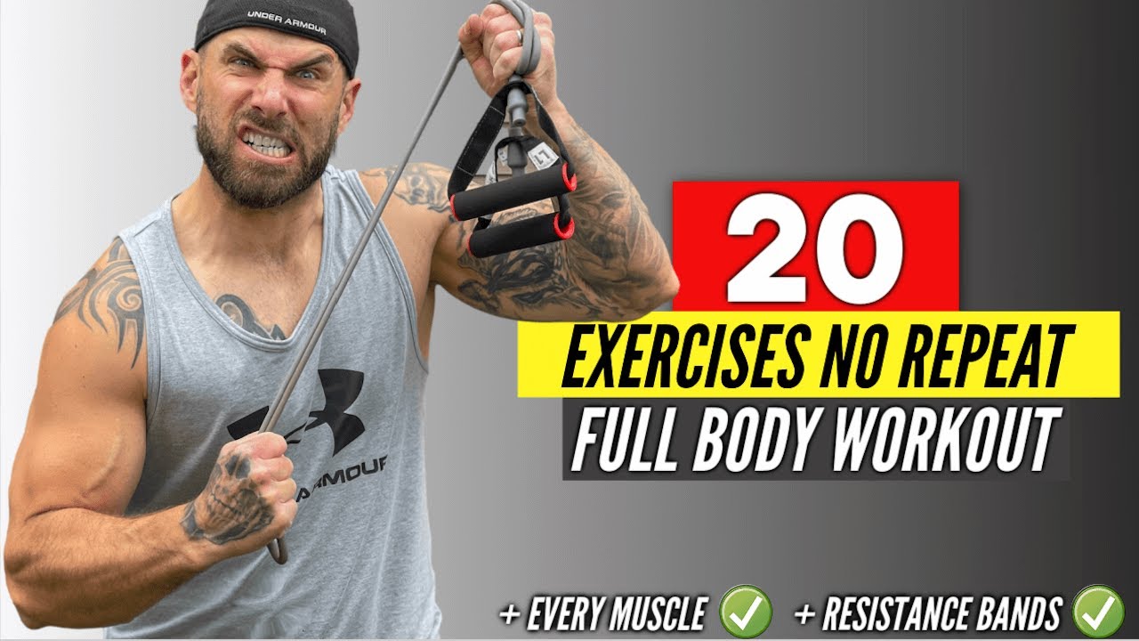 20 Exercises No Repeat Resistance Band Workout | Perfect Home or Travel Workout