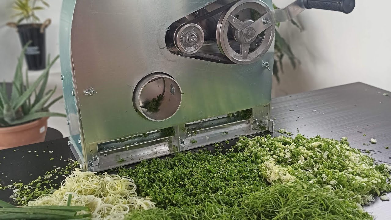 Máquina de cortar couve, alho poró, salsa e cebolinha. Veloso Máquinas.