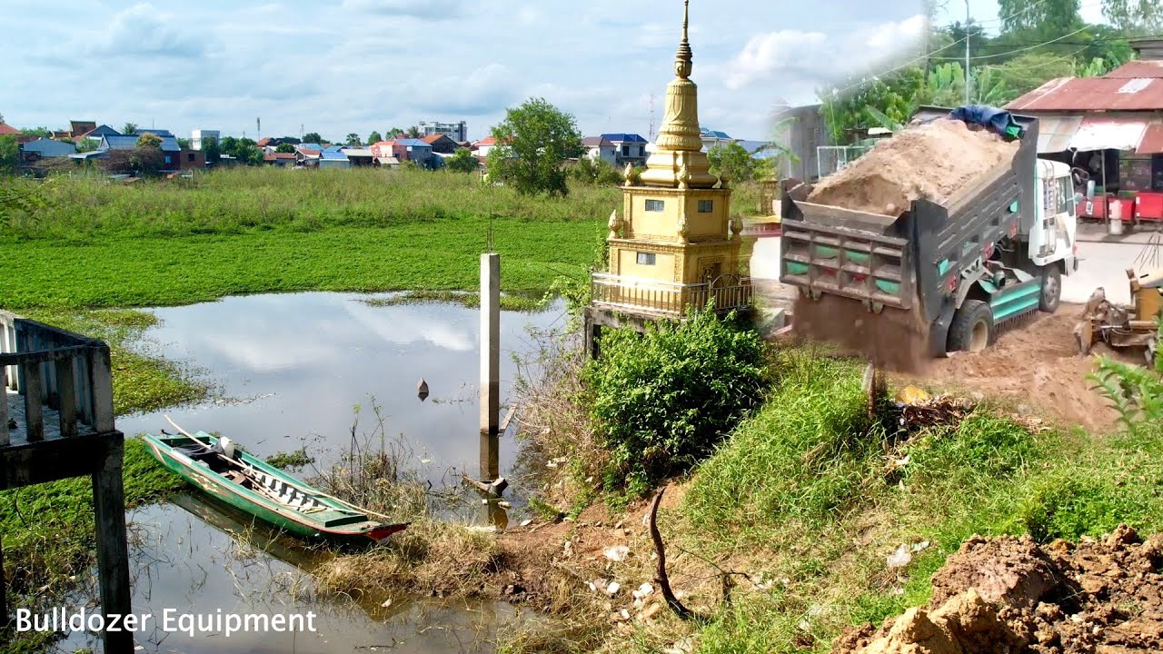 Dump Truck & Bulldozer New Project to fill the Land and expand the temple grounds