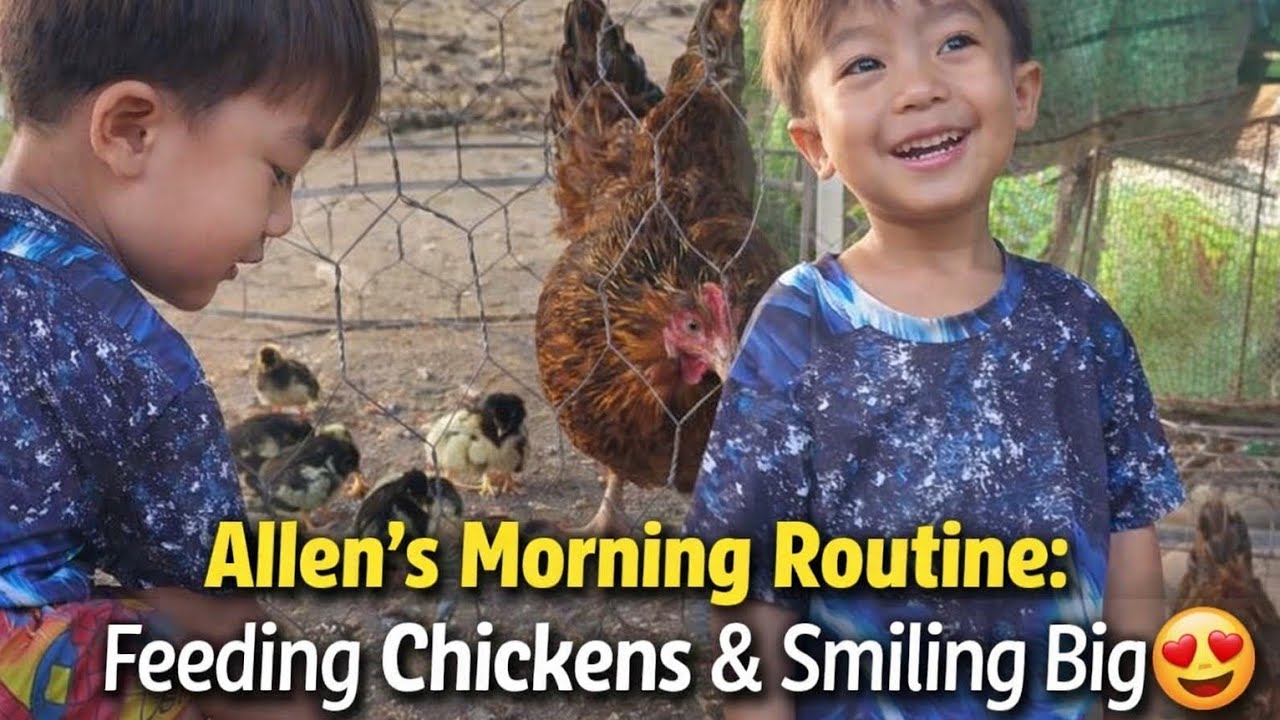 Little Allen Learns to Care for Chickens 🐥❤️ | Cutest Farm Moment #adorablekid #animals #pets 
