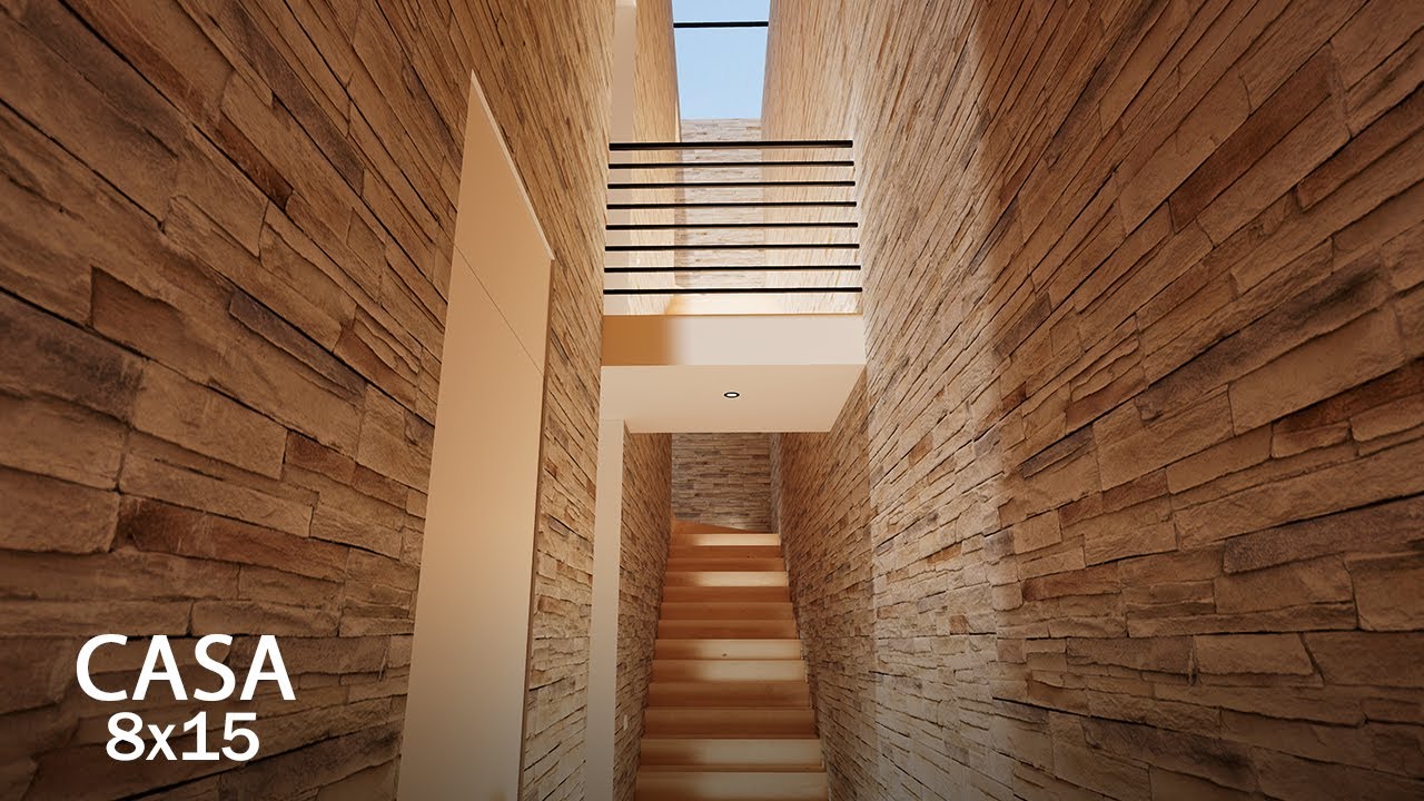 casa de 8x15 con sala y comedor a doble altura  | planos de casas