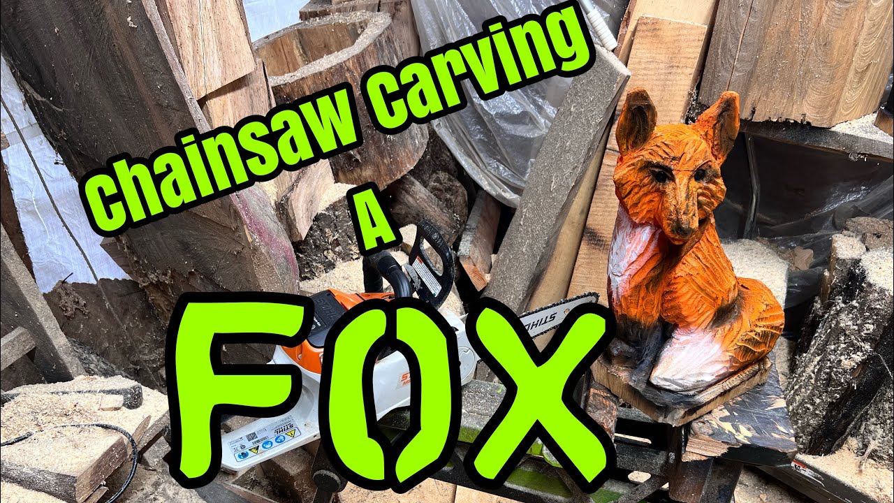 Chainsaw carving a fox . #woodcarving #carving #chainsaw #stihl