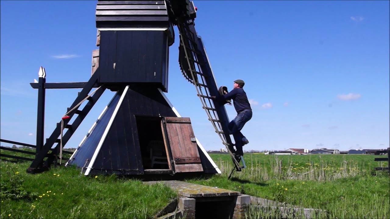 Kramersmolen: Opzeilen van een Friese Spinnekop molen.