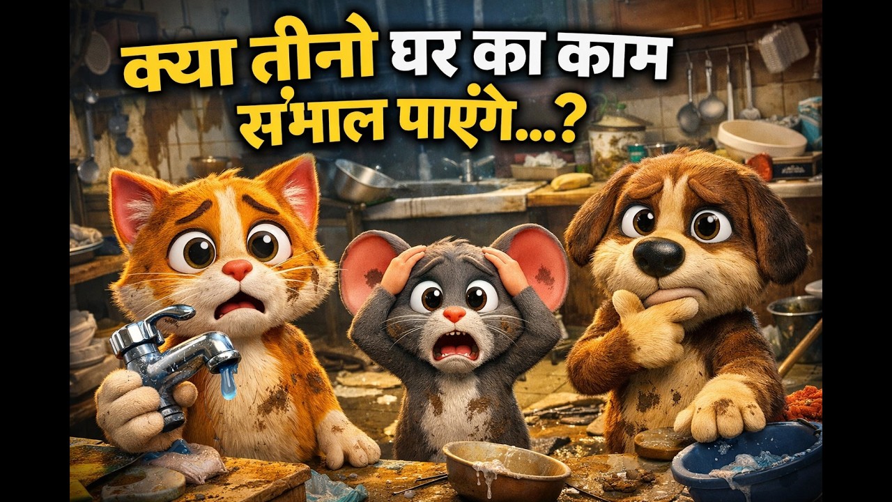 क्या तीनो घर का काम संभाल पाएंगे...? #FunnyKidsCartoonStory #kidsvideo #viral #cartoon #animation
