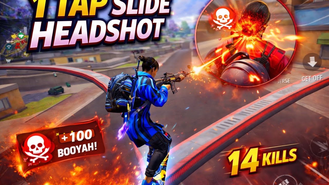 Unstoppable Slide 😳 1 Tap Headshot + 14 Kills #freefire #pubgmobile 