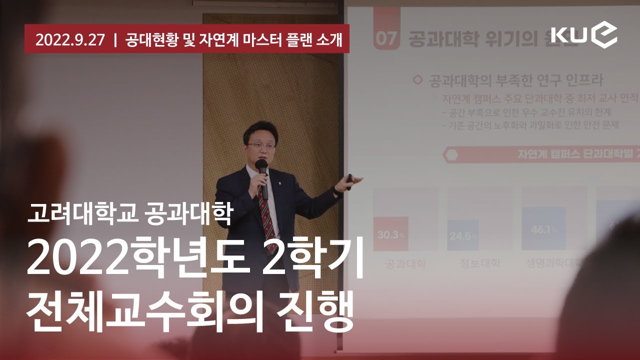 [20220927] 고려대학교 공과대학 전체교수회의 (공대 현황 및 자연계 마스터플랜 소개)