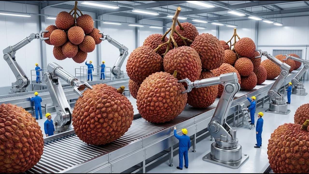 The production process of dried lychee products at the factory