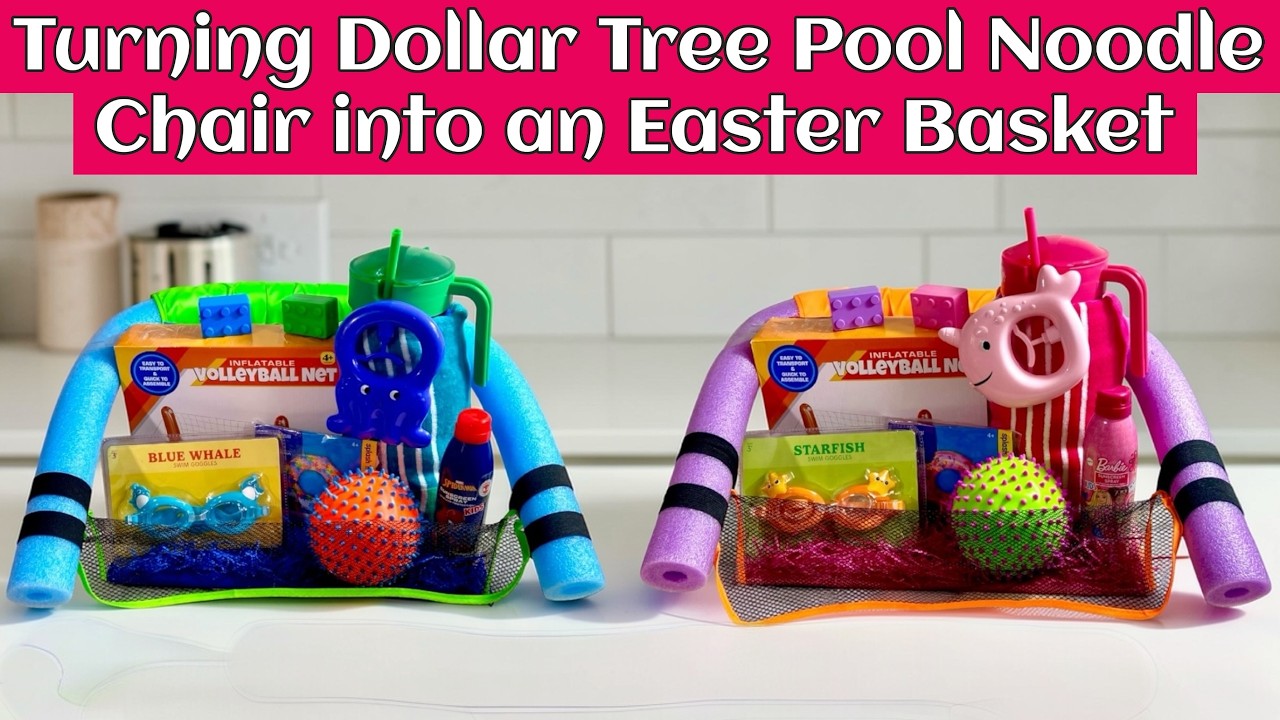 Turning Dollar Tree Pool Noodle Chair into an Easter Basket #easter #easterbasket #giftideas