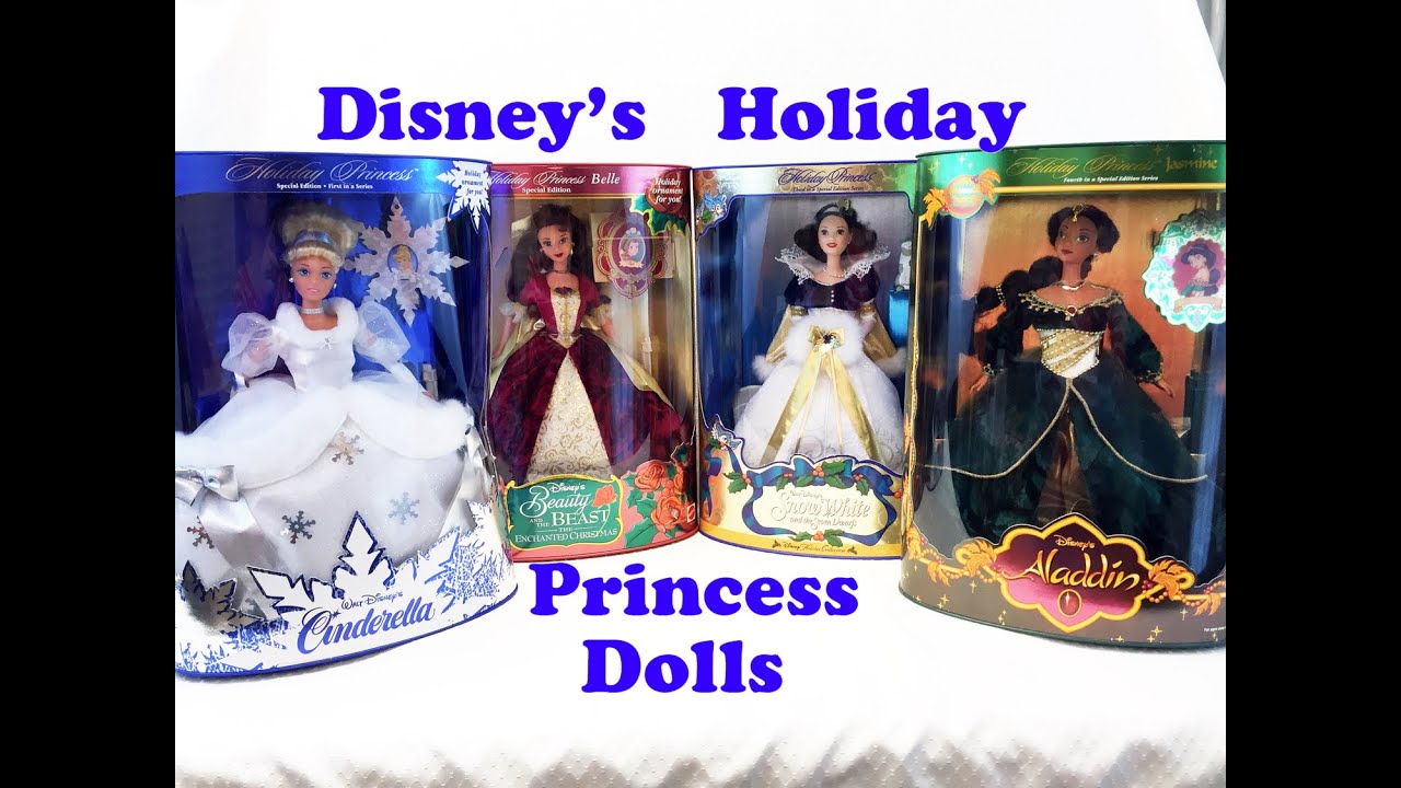 Disney Holiday Princess Dolls Collection - Cinderella, Belle, Snow White, Jasmine