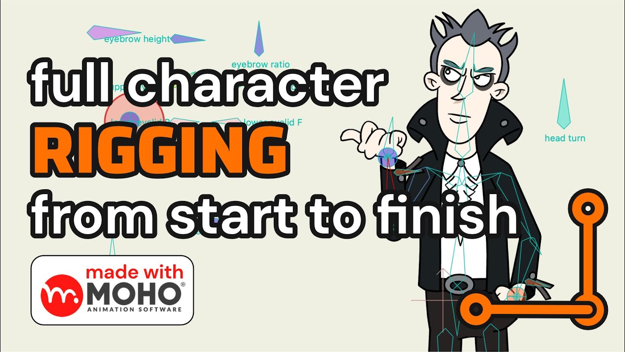 Rigging a character in Moho Pro 14 from tracing to smart bones, to widgets