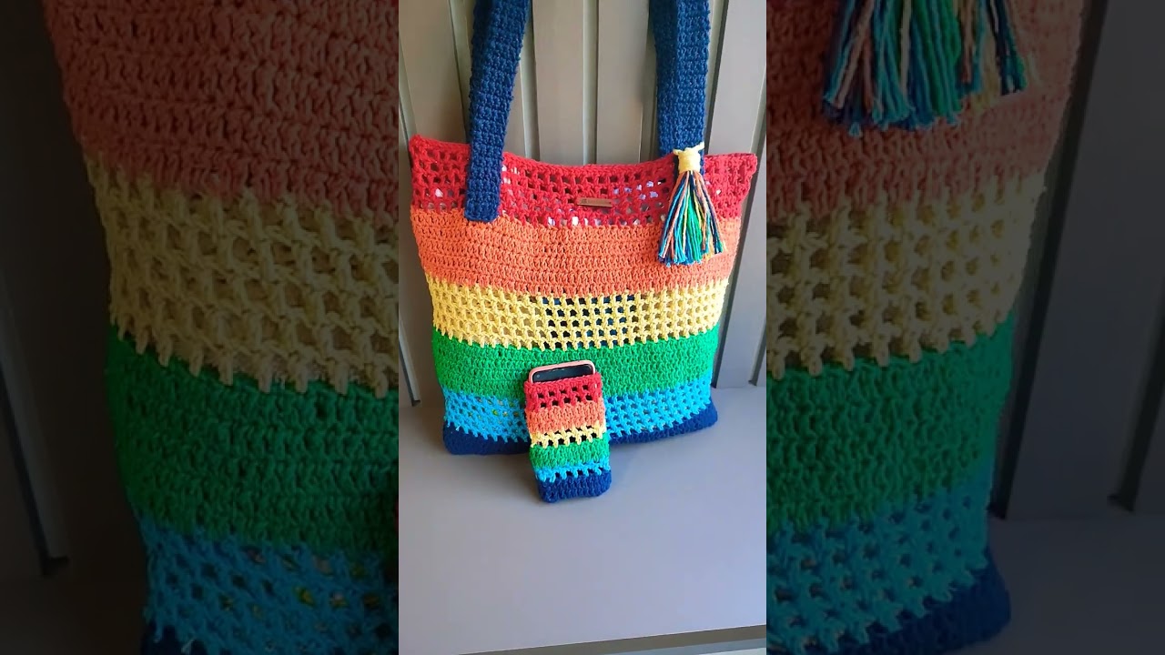 bolsa colorida em croch&ecirc; com porta celular 💞💞