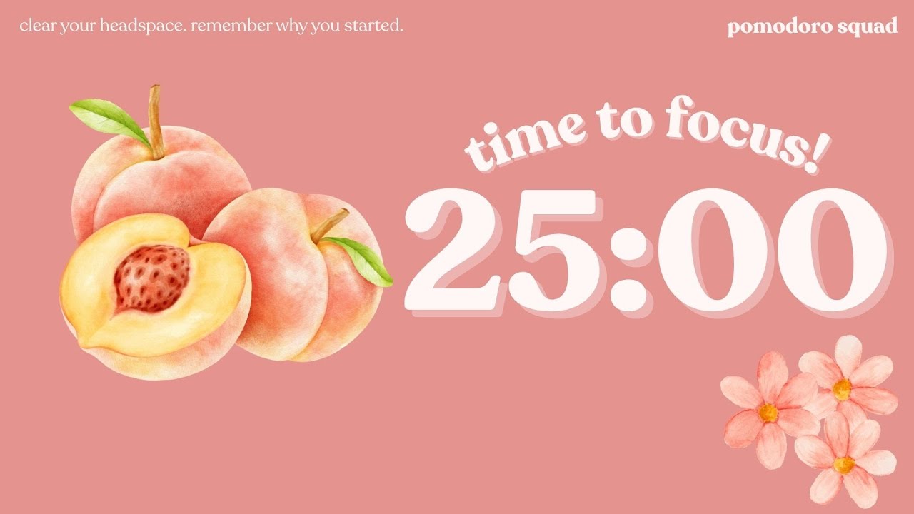 🍑 peachy 2-hour study with me 25x5 pomodoro • chill • lofi • jazz music for adhd studying 🎧