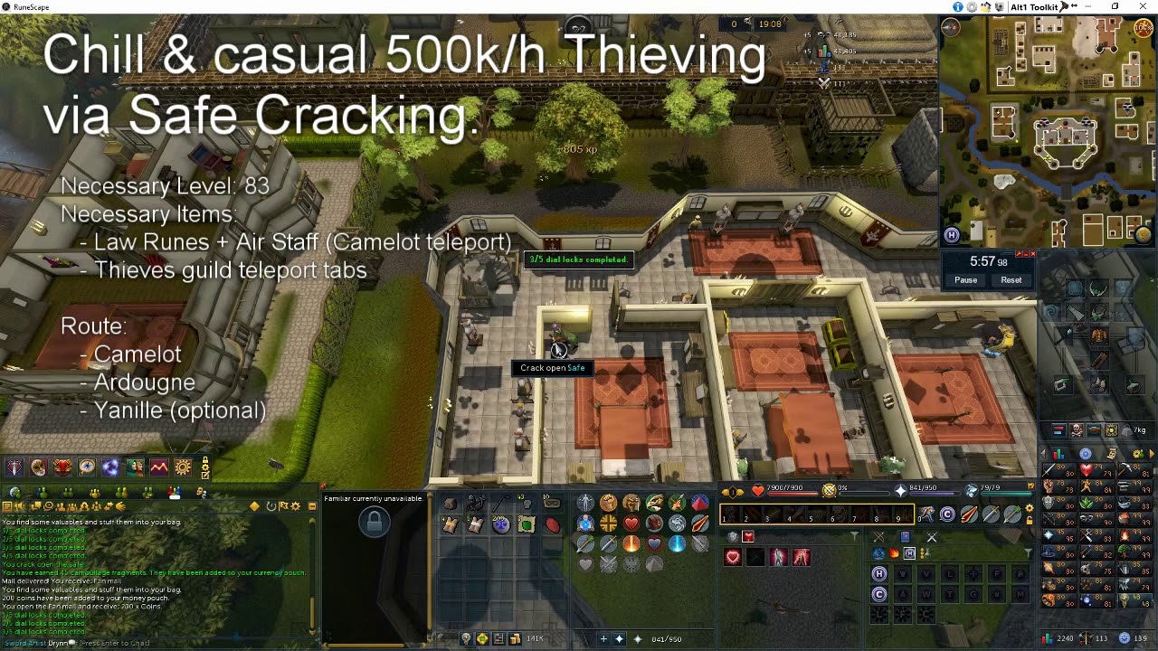 Chill & Casual to 99 thieving: 500K xp/h via Safe Cracking