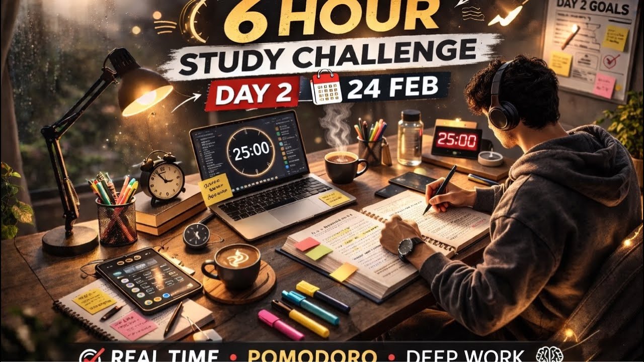 6 Hours Study with me l Pomodoro l Day 2 l 24 Feb